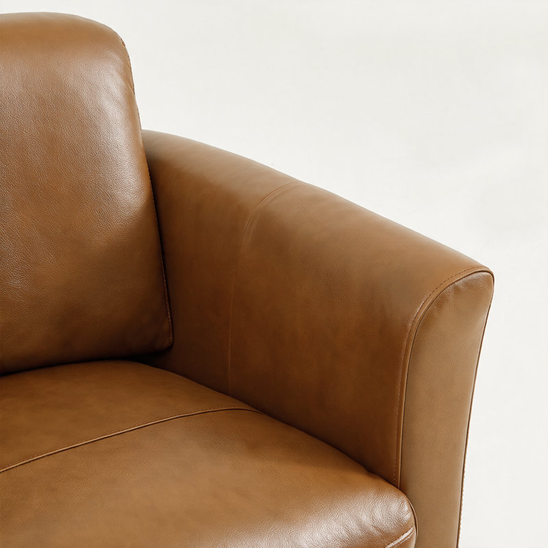 Fauteuil demi-tonneau pivotant à 33 ° en cuir véritable de 33 po de largeur avec structure en bois massif, aucun assemblage requis