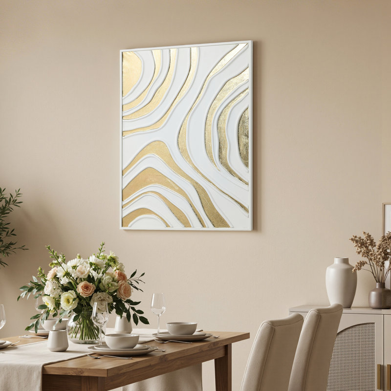 Décoration murale abstraite de 80 cm (31,5 pouces) avec motif en fer courbé blanc et doré