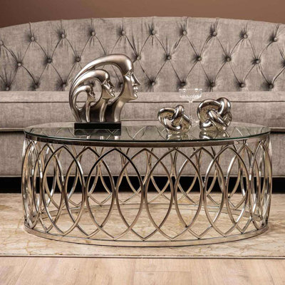 Mackenzie 100cm Round Coffee Table For Living Room Furniture, Metal Centre Table With Glass Top