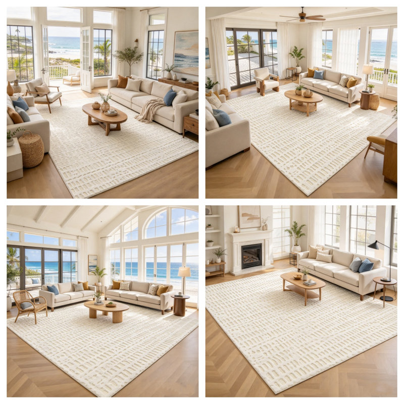  Tapis ivoire pelucheux moelleux et lavable, Rectangle 6' x 9'
