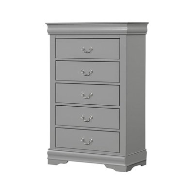 Ryla Tall Dresser Chest, 5 Drawers, Nickel Metal Handles, Solid Wood by Benjara