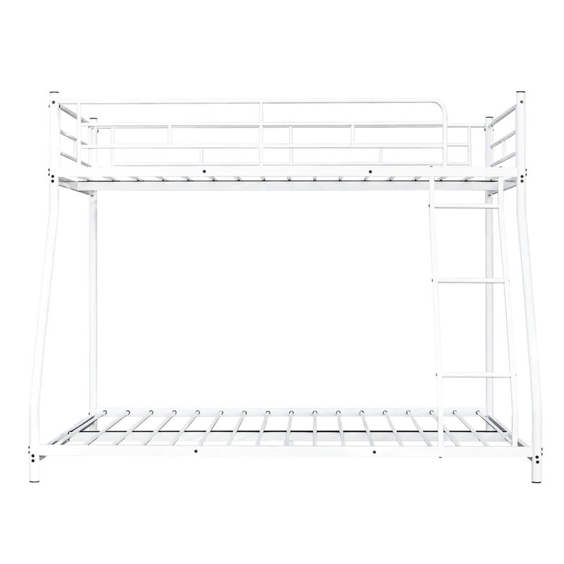 Lit simple superposé au dessus d'un lit double contemporain en métal avec finition blanche, angle, H 54 po avec design, hauteur de 54 po