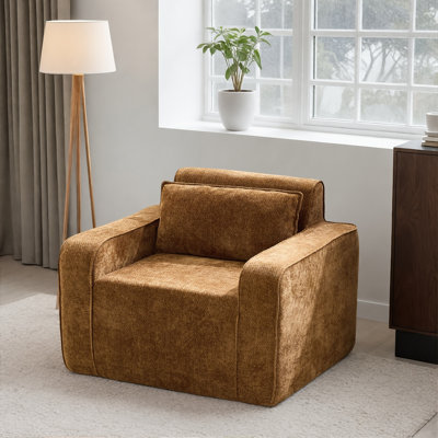 Canapé Boneless, ensemble de 1 chaise d'appoint surdimensionnée de 37 po de largeur, fauteuil en chenille de style Mid-Century moderne pour le salon, canapé d'appoint simple et confortable