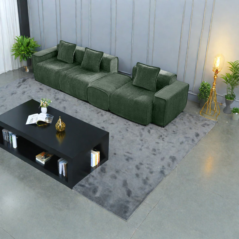 Comfortable Velvet Sectionals, Modern L Shape With Movable Ottoman For Home