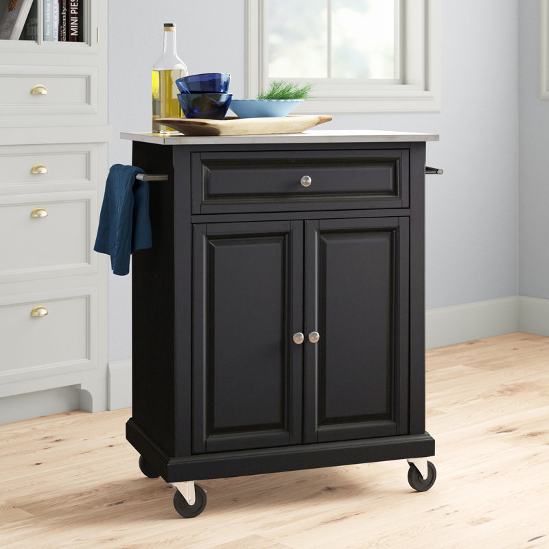 Hedon 31 " W Kitchen Cart with Stainless Steel Top, Black