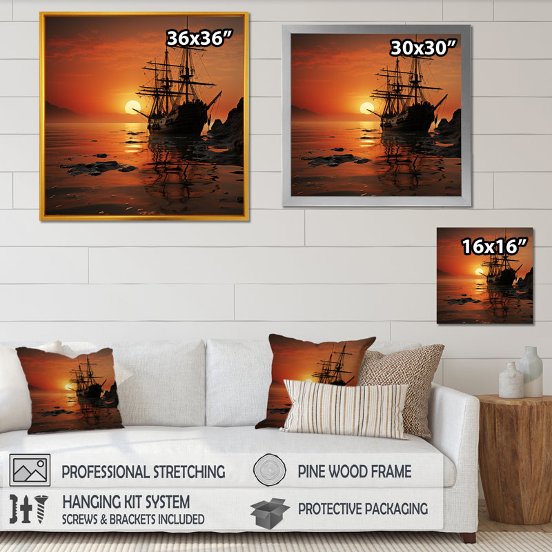 Raiders of the Horizon sur toile, H 24 po x l 24 po x P 1 po, Cadre flottant doré