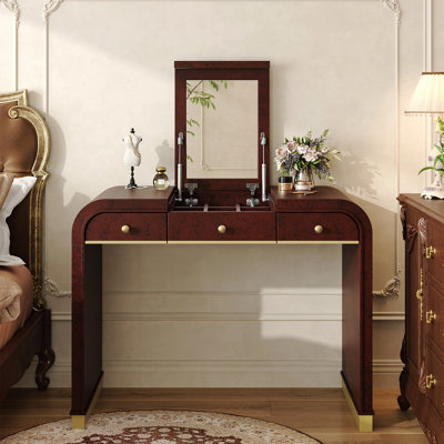 Classic Wood Vanity Desk With Flip Mirror, 3-In-1 Dressing Table With 2 Drawers And Storage Space For Bedroom, Espresso