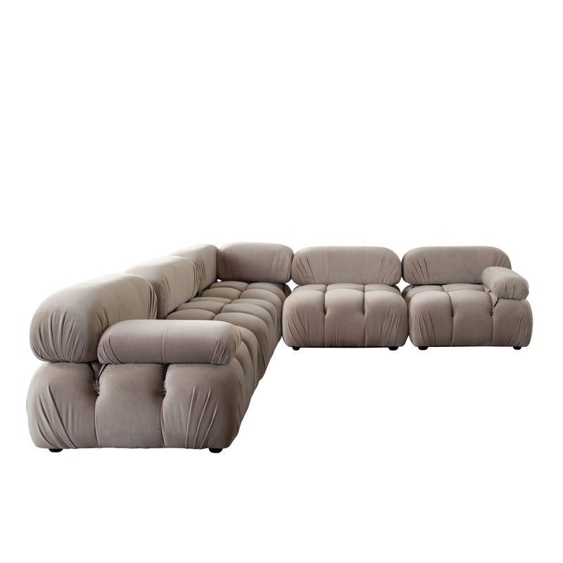 Canapé modulaire d'angle en velours brun clair de 111 po Paloma 5PC