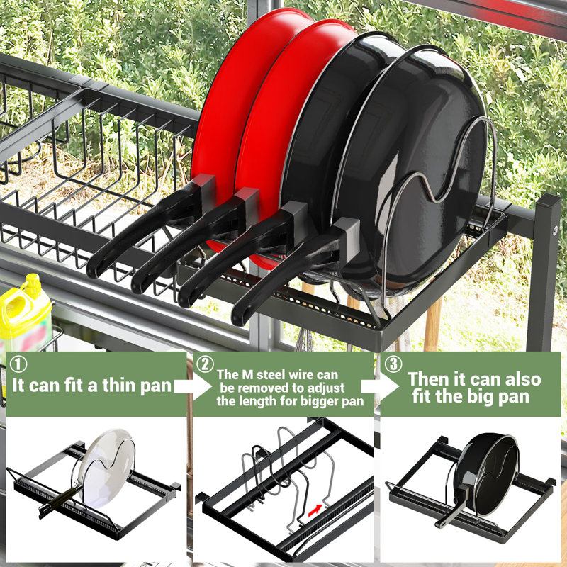 Over The Sink Drying Rack (Expandable Dimension) Snap-On Design 2 Tier Large Dish Rack Kitchen Count Organization and Storage