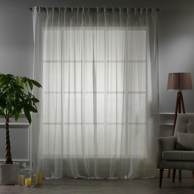 Extra Long & Extra Wide Chiffon Faux Silk Crep Single Panel Curtain, Ivory, 140cm Width x 265cm Drop