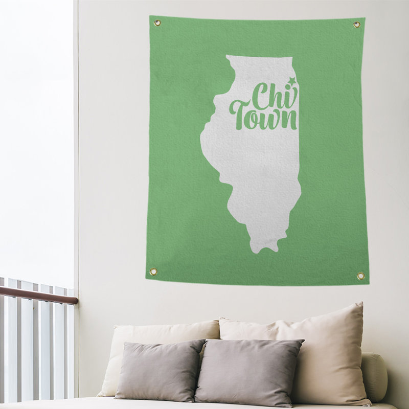 Tapisserie murale chi town illinois, H 80 po x l 59 po, Vert