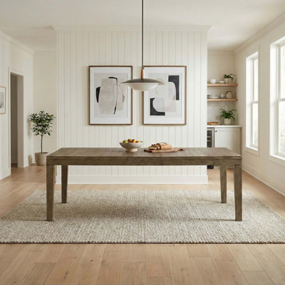 Grande table de salle à manger transitionnelle à finition brune avec rallonge à rallonge de style maison de campagne moderne 1 pièce