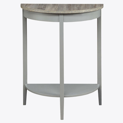 Console en chêne gris et demi-lune grise avec tablette inférieure