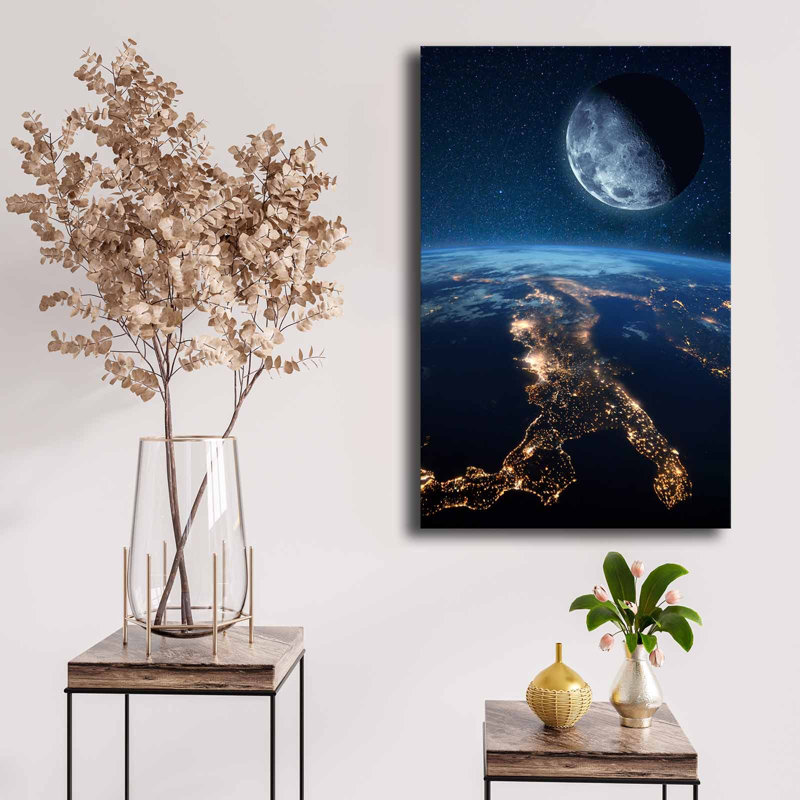 Superbe peinture décorative sur toile, bleu et bleu marine avec accents dorés et blancs, 17,7 x 27,6 pouces | 100% toile (épaisseur: 0,1 pouce) et cadre 100% bois de pin (épaisseur: 0,9 pouce) | Parfait pour la décoration de la maison et du bureau