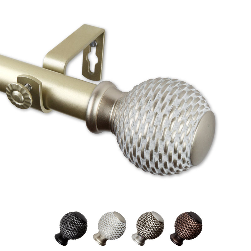 Steel Rod/Resin Finial Single Curtain Rod, 160" – 240", Gold