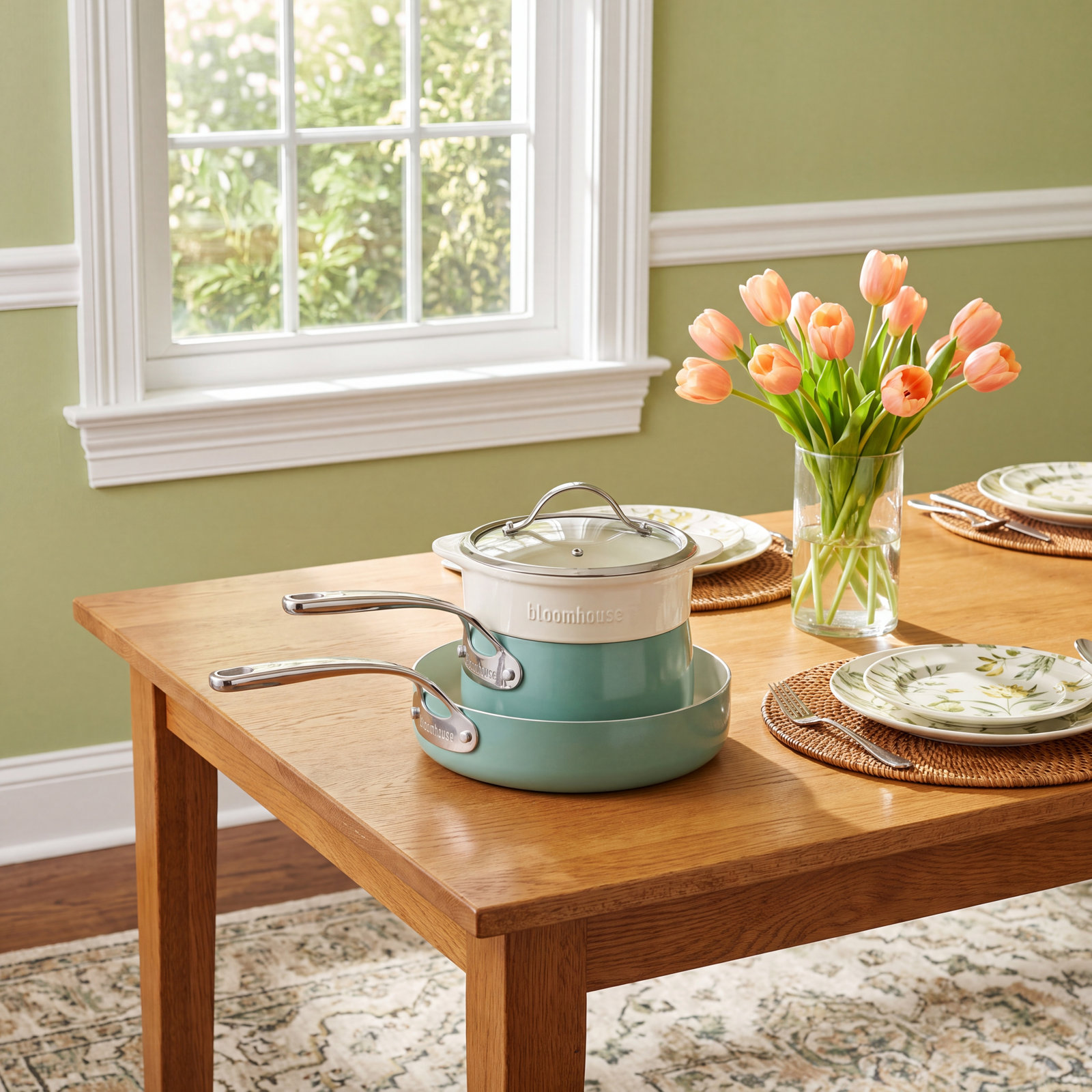 4-Piece Non-Stick Aluminum Cookware Set, Sage Green