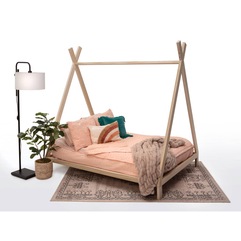 Lit pour enfant en bois massif Montessori avec structure en A et peuplier naturel sans nœuds, Double