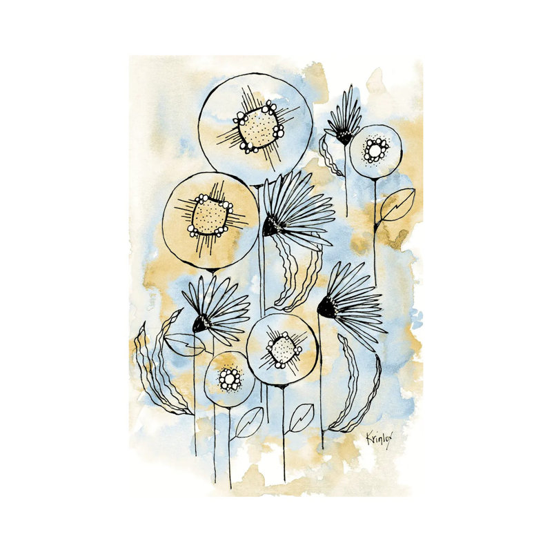 «Yellow and Blue Blooms I» par Krinlox - Giclée sur toile tendue avec châssis, H 18 po x l 12 po x P 1,5 po
