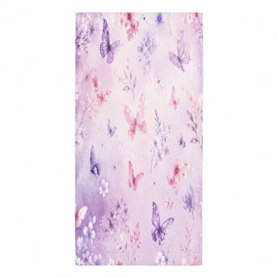 Serviette de plage 1Pcs, avec de délicats motifs floraux de papillons mauves et roses avec un effet aquarelle. Grande microfibre, parfaite pour la piscine, les voyages, le design unisexe.
