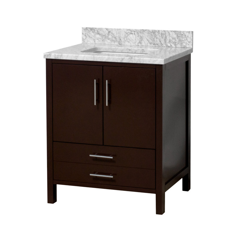 Ensemble de meuble-lavabo simple 30 po Kiara, Chocolat, Marbre de Carrare