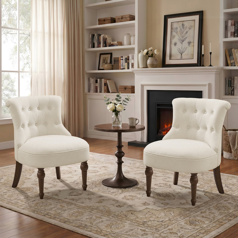 24.4 " Wide Tufted Chenille Accent Side Chair (Set of 2), Beige