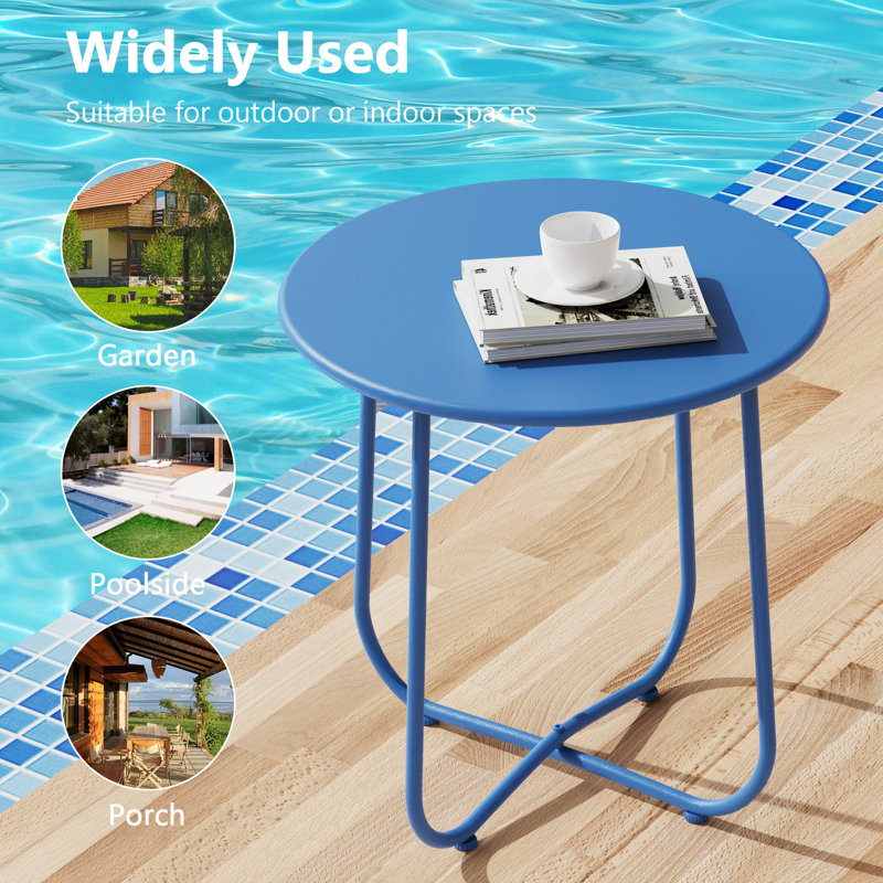 Patio Round Side Table, Modern Industrial Style, Navy