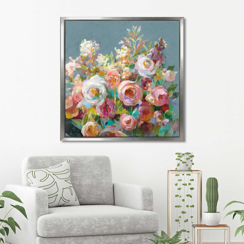 Joy of the Garden Square II - Peinture, Cadre flottant argent, H 39,5 po x l 39,5 po x P 2 po