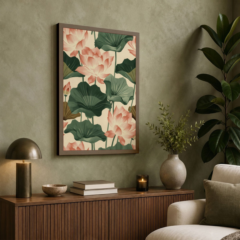 Lotus Blossom Study Botanical - Wrapped Canvas, 18x12 - 45.7 x 30.5 cm, Ochre Border