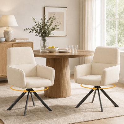 Morden Simple Upholstered 360° Swivel Solid Colour Chenille Dining Chair with Armrests
