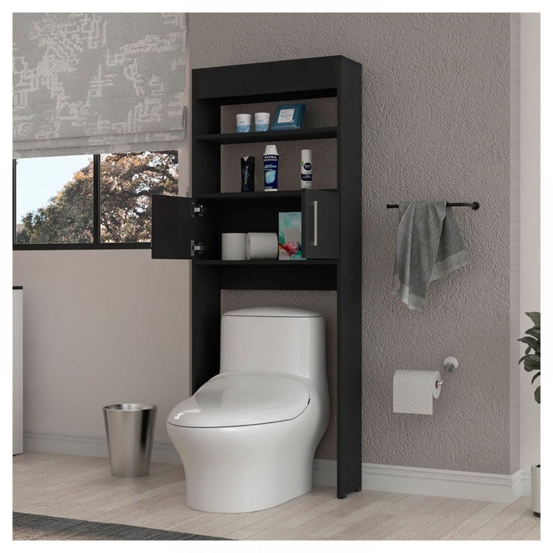Meuble de toilette Jozz, double porte, deux étagères, fini wengé noir