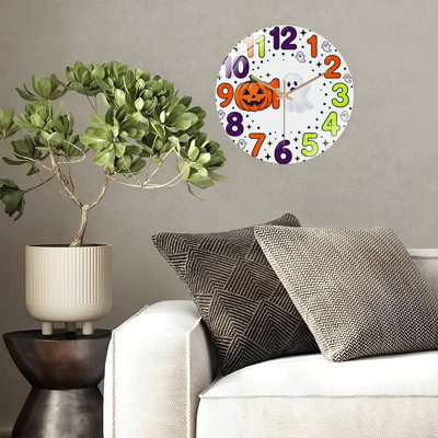 12-Inch Silent Tempered Glass Wall Clock, " Halloween Clock Face(2) ” Silent Non-Ticking Clock, Battery Operated (AA Batteries Not Included), Artistic Home Decor