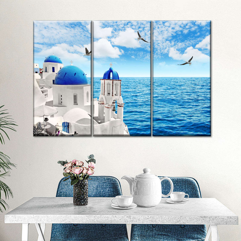 «Santorini Island Wall Art», reproduction d'art sur toile, H 48 po x l 74 po x P 1,25 po