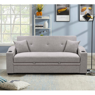 Canapé convertible moderne avec lit escamotable pratique avec porte-gobelets, coussins et poches