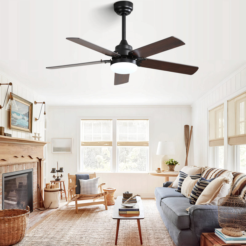 42 Inch Modern Ceiling Fan With Led Light 5 Blades Remote Control Reversible Dc Motor For Bedroom, Dark Brown, Black