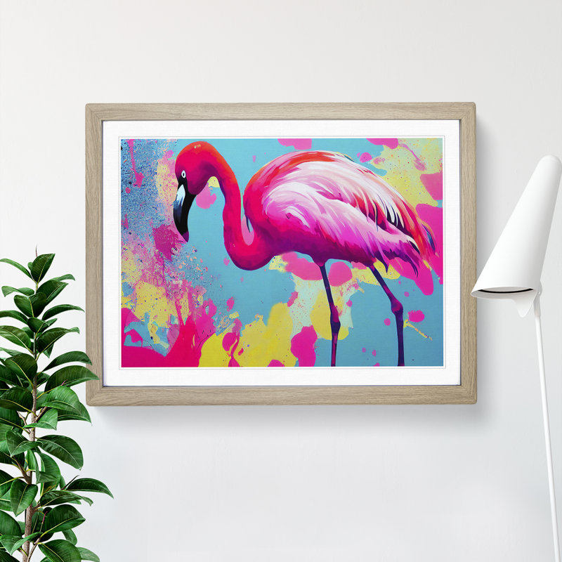 Flamingo Splash Vol.3 Abstract - Single Picture Frame Painting, 34cm H x 46cm W x 2cm D, Oak