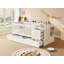 Lit de bébé convertible en lit de jour avec tiroirs, lit de bébé 2 en 1 avec garde-corps en bois, table à langer et tiroirs de rangement, compatible avec les matelas standard pour tout-petits américains, lit pour tout-petit avec barrière de sécurité, blanc