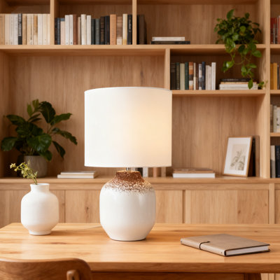 1 light 22 inch Modern Artistic Hand-Thrown White and brown touch topping Ceramic Table Lamp with White Linen Shade