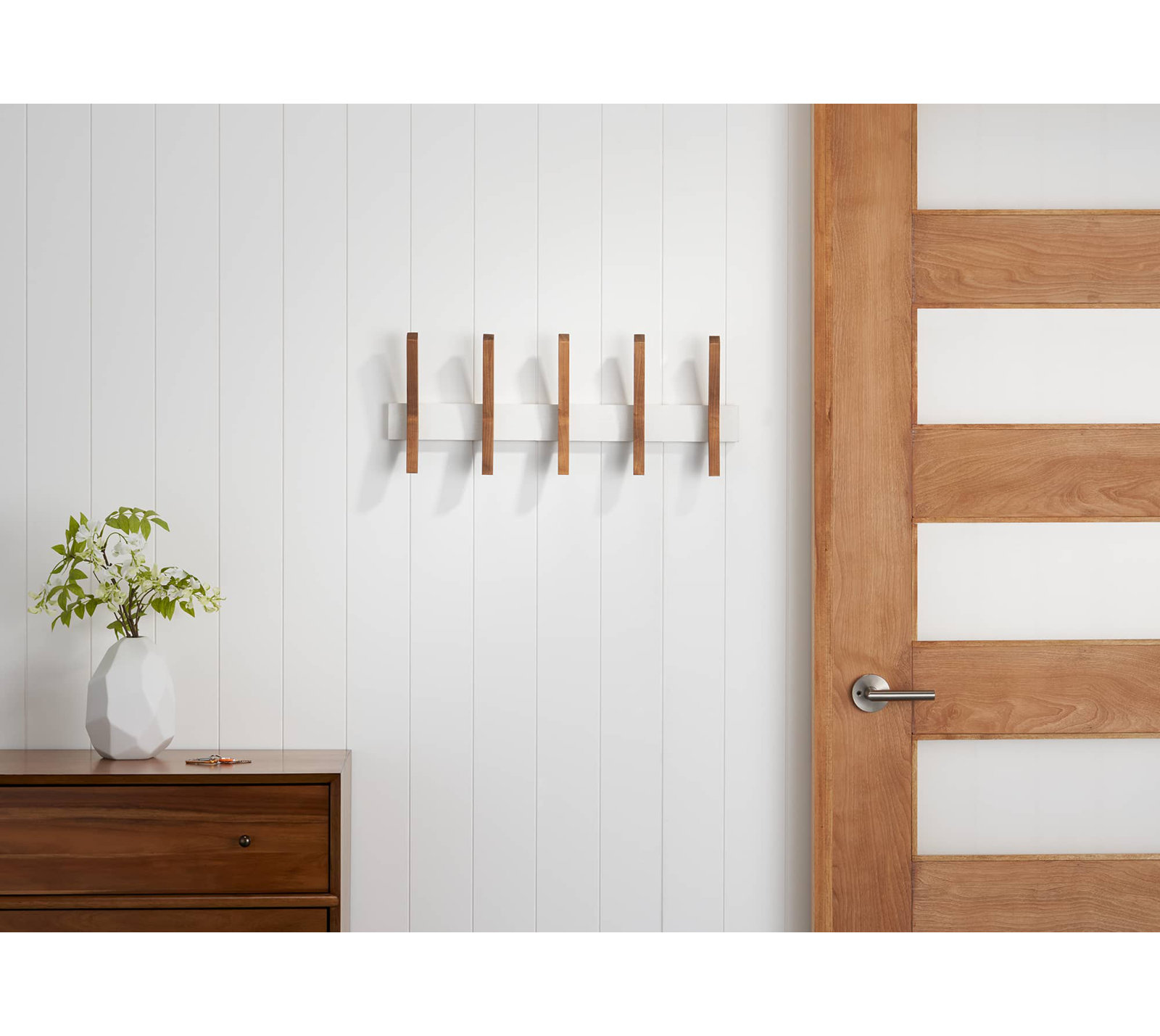 Sifford 5-Hook Solid Wood Coat Rack, White/Walnut