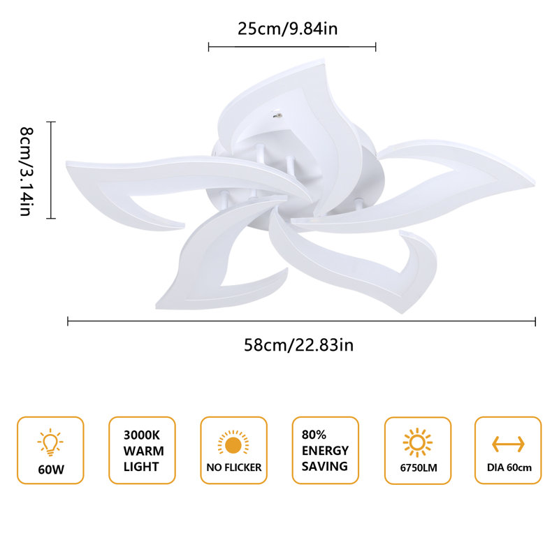 Rachna 5-head 60cm LED Integrated Semi Flush Mount Ceiling Light, 3000K, White