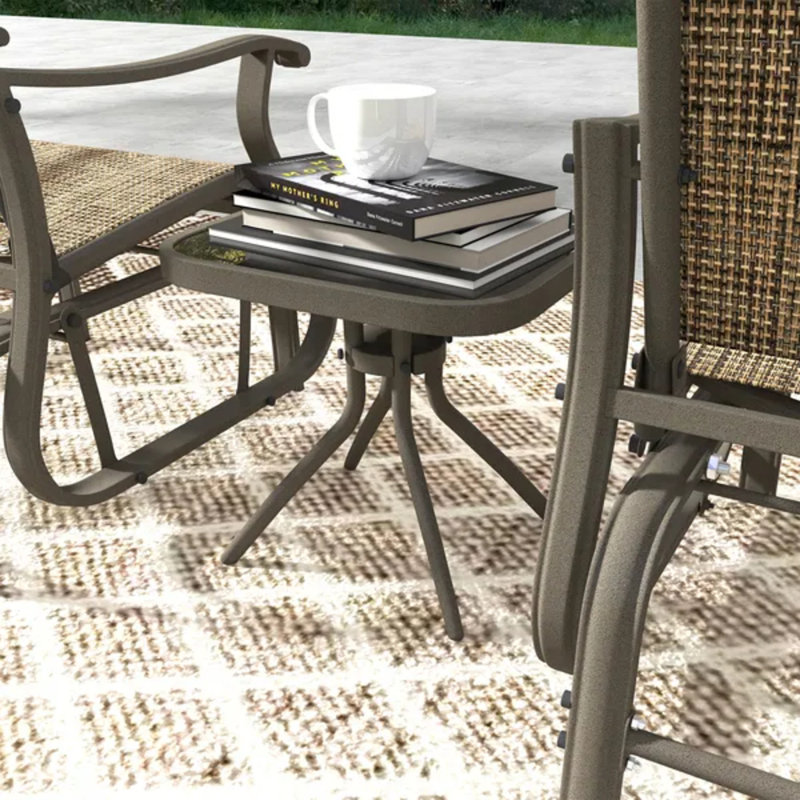 Ensemble bistro 3 pièces avec cadre en acier, plateau en verre trempé pour terrasse, jardin, brun clair mélangé