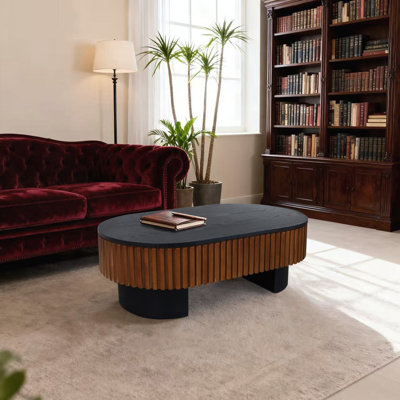 Table basse elliptique avec rangement caché et plateau amovible