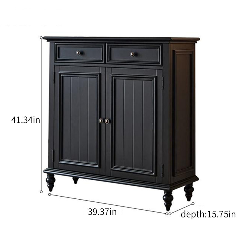 Armoire à chaussures noire à deux portes en bois massif pour 20 paires de chaussures