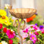 Hand-Finished Metal Stake Birdbath with Decorative Bird Design and Weathered Rust Finish for Outdoor Use