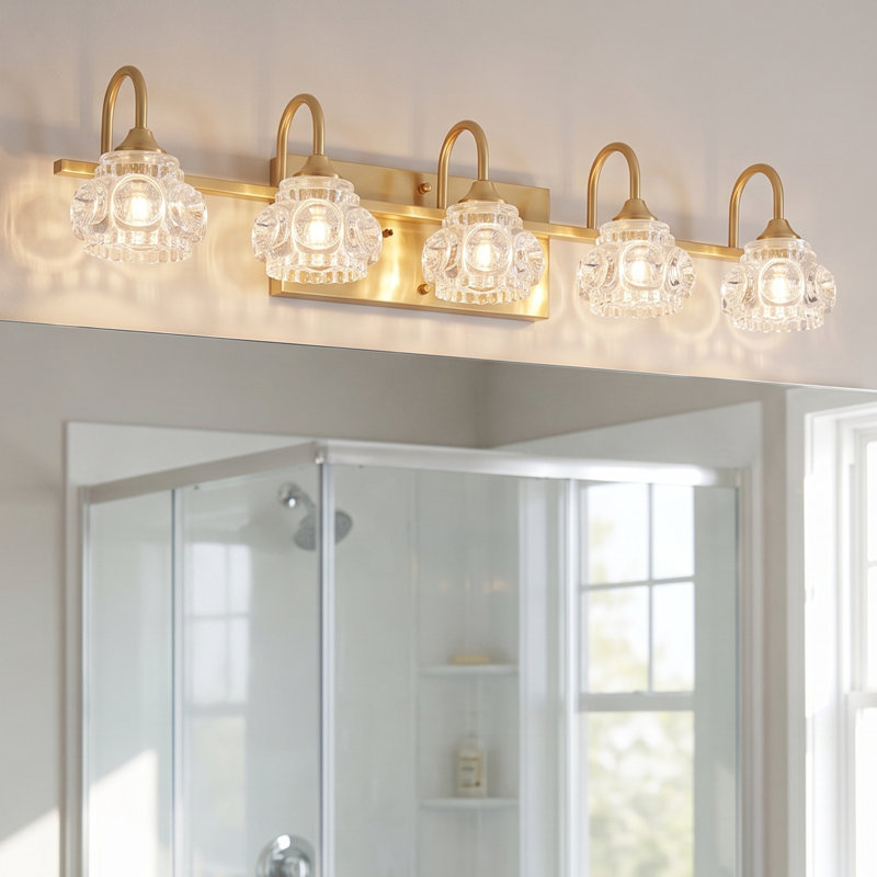 Applique murale moderne dorée à 5 lumières de 74 cm (29 po) avec verre de cristal., Doré, 5 lumières
