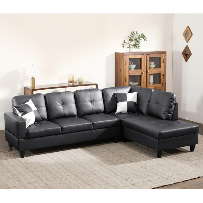 Canapé modulaire en similicuir 2 pièces, Similicuir noir, Orienté à droite