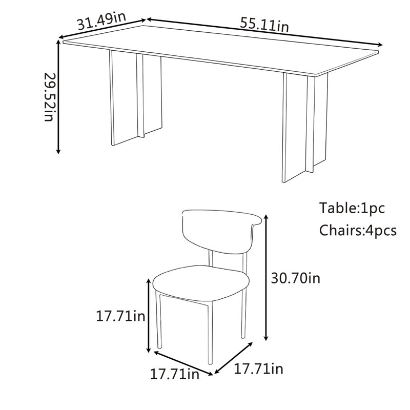 Ensemble de table et chaises Wabi-sabi antique, H 29,52 po x L 55,11 po x l 31,49 po