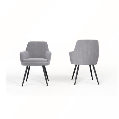 Grey Modern Mid-Century Upholstered Accent Chair With Channel-Tufted Back, Set Of 2