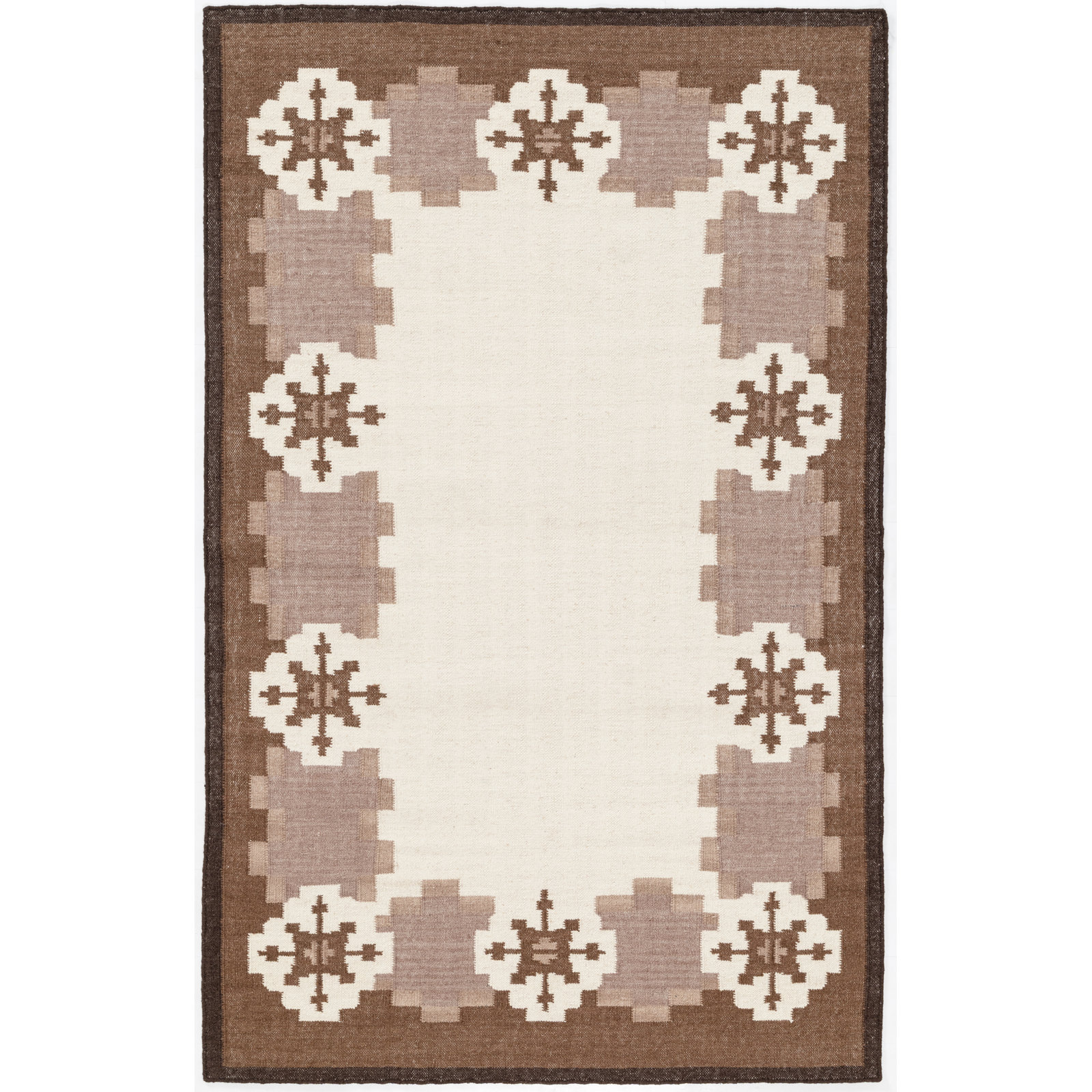 Heidi Nordic Flatweave Geometric Wool Rug, Brown, 5'x8'