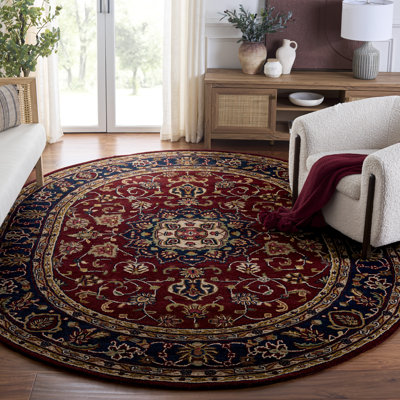 Mcauliffe Oriental Hnad Tufted Wool Burgundy/Navy Area Rug
