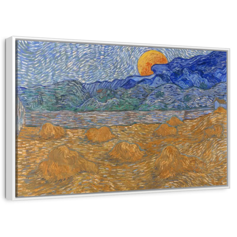 Gerbes de blé et lune montante, Cadre flottant blanc, 43 po x 29 po
